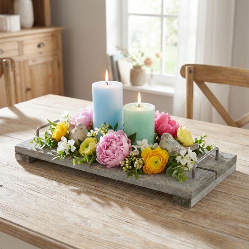 Tafeldecoratie, decoratief dienblad in shabby chic stijl, dienblad met pootjes, houten decoratie 40 cm | Floristik24.nl