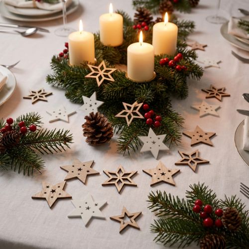 Strooidecoratie kerst houten sterren wit/naturel Ø4cm 72 st | Floristik24.nl