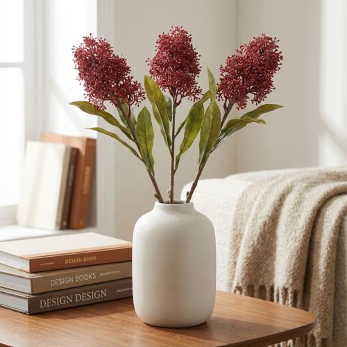 Kunstbloemen van Skimmia Japonica (bordeauxrood), droog uiterlijk, 59 cm, 3 stuks | Floristik24.nl