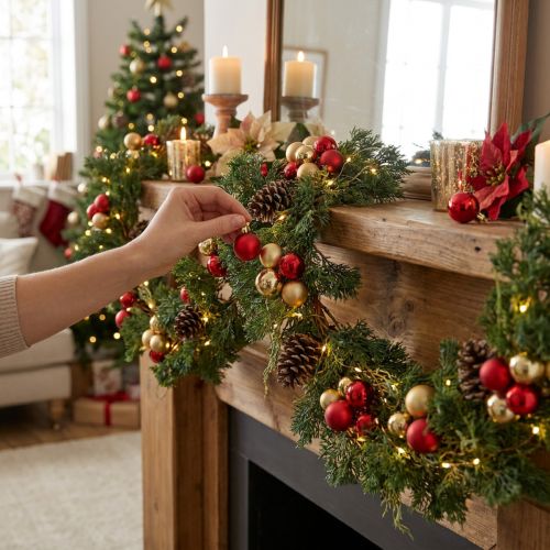 Artikel Kunstmatige dennenkrans 160cm, kerstdecoratie, wand- en raamdecoratie, cederlook