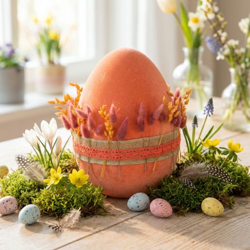 Paasei decoratie ei oranje abrikoos kunststof gevlokt 20cm | Floristik24.nl