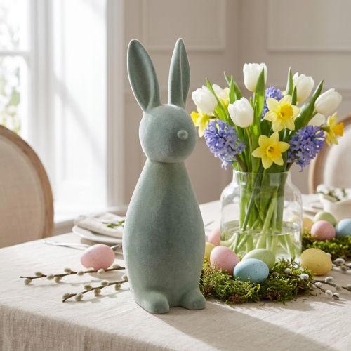 Decoratief paashaasje, fluweelachtig grijsgroen, H47cm | Floristik24.nl