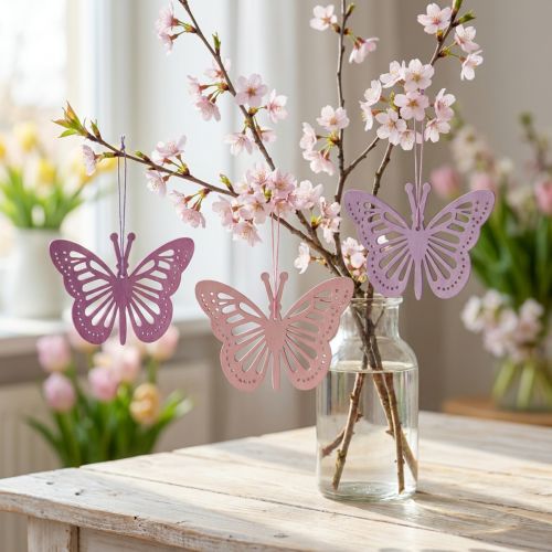 Deco vlinders deco hanger paars/roze/roze 12cm 12st | Floristik24.nl