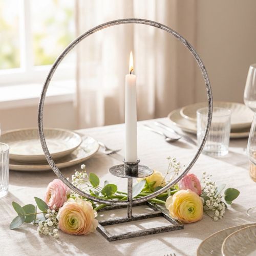 Decorring metalen kandelaar zilver shabby chic Ø32cm | Floristik24.nl