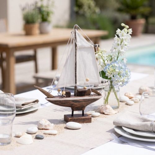 Zeilbootdecoratie schip grenen hout bruin 22,5×4×29cm | Floristik24.nl