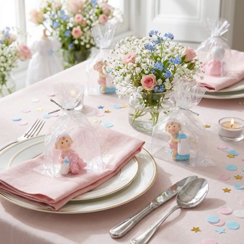 Artikel Decoratief figuur baby blauw, roze 4.5cm 2st