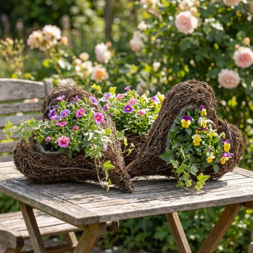 Wijnplanthart, decoratief hart van hout en draad, DIY cadeau-idee, tuintafeldecoratie, wanddecoratie, hartvorm, set van 3 stuks, 30x20x6cm | Floristik24.nl