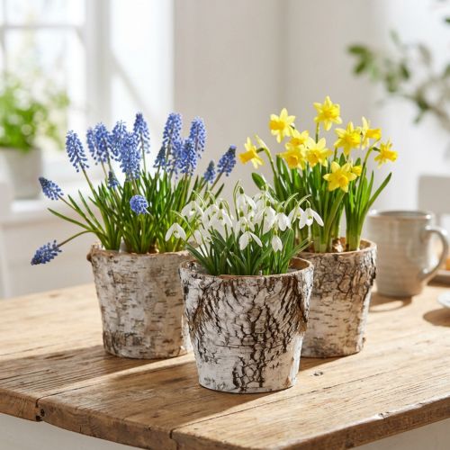 Berkenpot kleine plantenbak berken wit Ø10cm H8,5cm 6 st | Floristik24.nl
