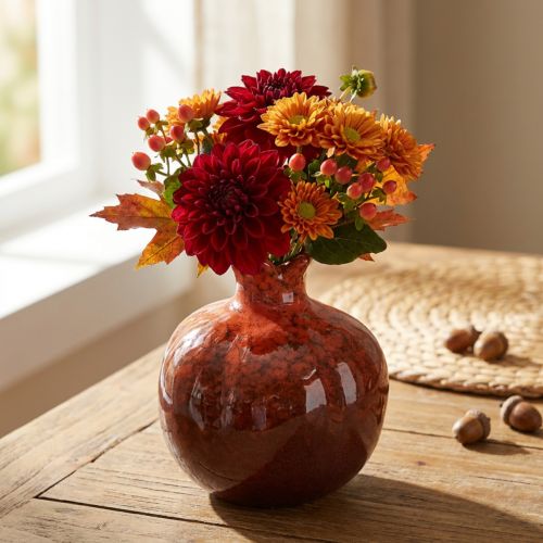Granaatappel decoratieve vaas keramiek roodbruin Ø10,5cm H12cm | Floristik24.nl