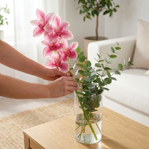 Artikel Cymbidium orchidee kunst 5 bloemen roze 65cm