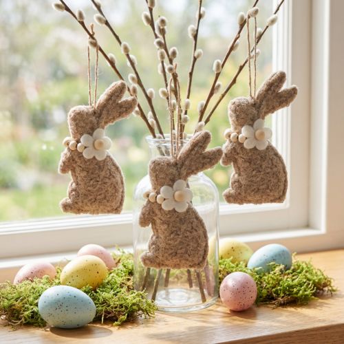 Artikel Hangende paashaasdecoratie, ideaal decoratief accessoire voor raamdecoratie, 14 cm, 8 stuks