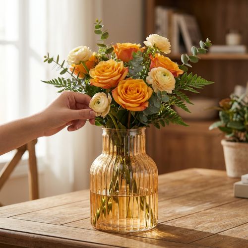 Glazen bloemenvaas in oranje,