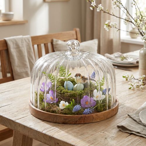 Houten bord met kaaskoepel, decoratief bord, hout, Ø29cm H22cm | Floristik24.nl