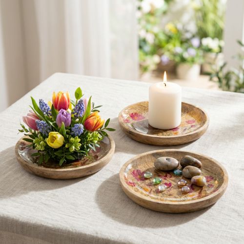 Houten bordjes met bloemen en vlinders, naturel roze, Ø15 cm, 3 stuks | Floristik24.nl