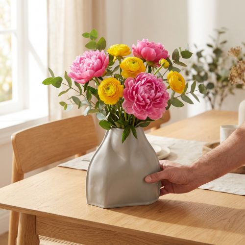 Decoratieve vaas keramiek grijs moderne keramische decoratie 22×9×22,5cm | Floristik24.nl