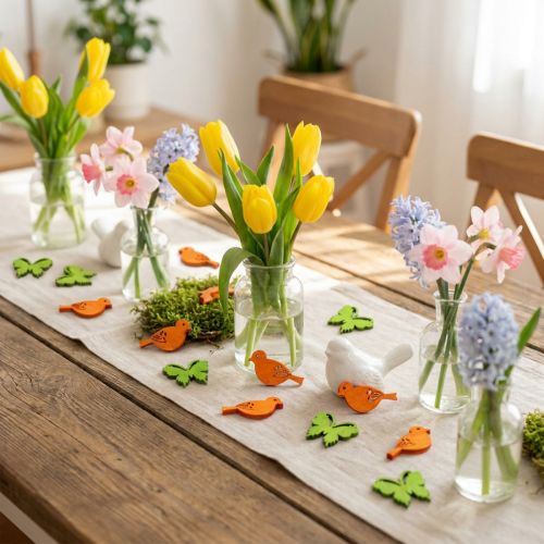 Decoratieve vogel en vlinder houten strooidecoratie kleurrijk 2cm 144 st | Floristik24.nl