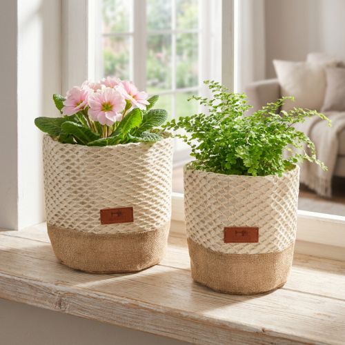 Stoffen mand Utensilo plantenbak naturel crème Ø16cm Ø19cm | Floristik24.nl