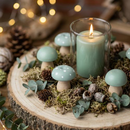 Houten paddenstoelen decoratieve paddenstoelen houtvliegenzwammen groen mint 5cm 8 st | Floristik24.nl
