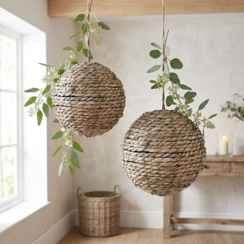 Hangende strobaldecoratie, grijs gewassen, Ø20cm, 2 stuks | Floristik24.nl