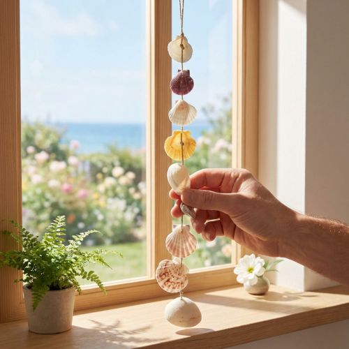 Decoratieve hanger maritieme schelpendecoratie naturel Ø5–10cm 70cm | Floristik24.nl