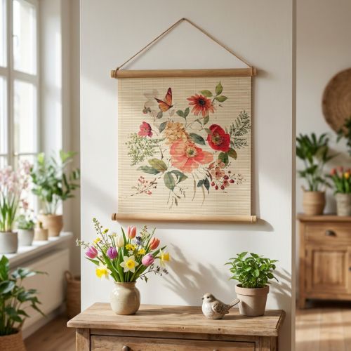 Bloemendecoratie wanddecoratie, houten bamboe mat wanddecoratie met jute koord, H44 x B42cm voor woonkamer | Floristik24.nl