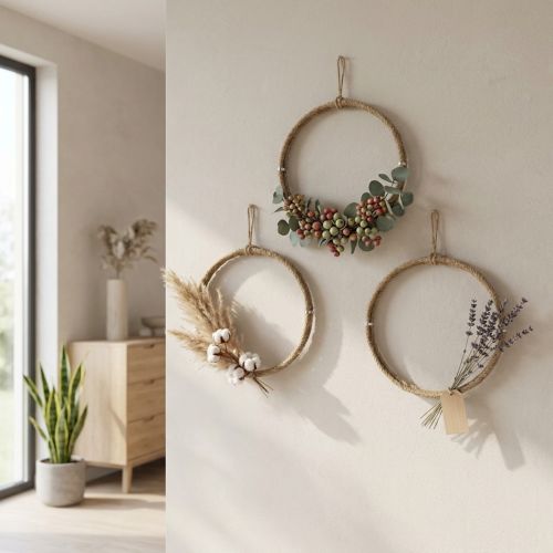 Artikel Decoratieve jute ring Ø30cm Scandinavische stijl om op te hangen, wandkrans, deurkrans, set van 3