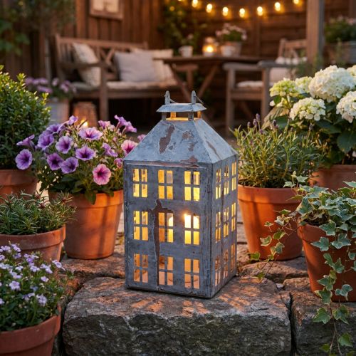 Vintage decoratieve lantaarn, metalen vuurtoren, shabby chic, H35cm | Floristik24.nl