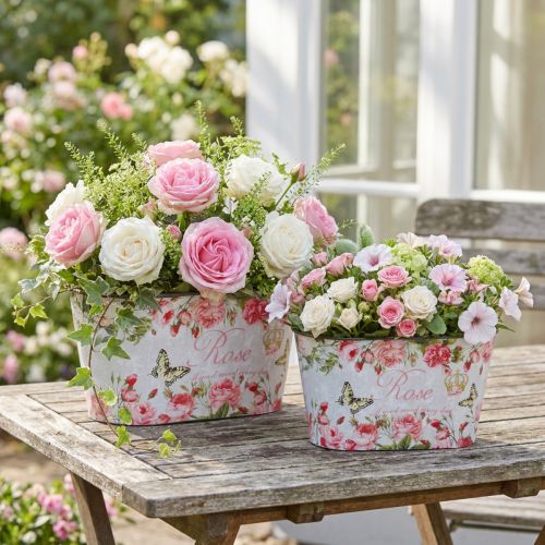 Plantpot rozen, decoratief vat, bloemenbak 21,5 cm / 18,5 cm set van 2 | Floristik24.nl