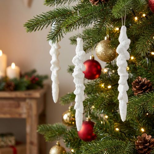 IJspegeldecoratie besneeuwde kerstboomdecoratie 14cm 4 stuks | Floristik24.nl