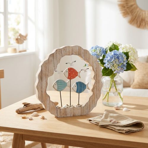 Tafeldecoratie vissen hout om te plaatsen blauw, rood maritiem decoratie Ø28cm | Floristik24.nl