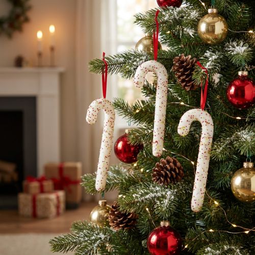 Candy Cane Hangers Witte Kleurrijke Glitter Decoratie 30cm 4-delige Set | Floristik24.nl