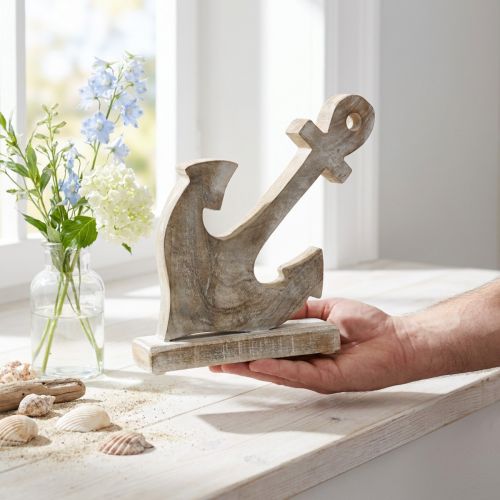 Anker van hout, decoratief anker, shabby chic, wit, naturel, 22 cm | Floristik24.nl