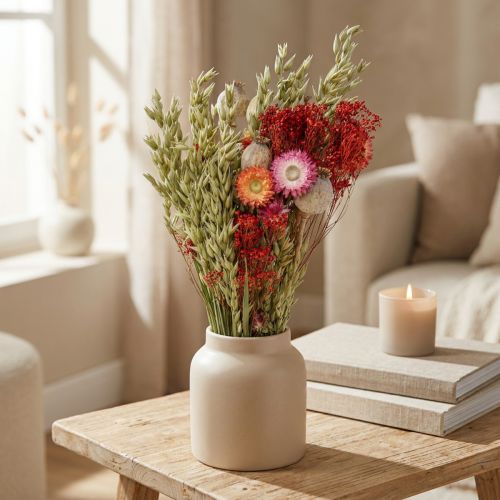Boeket droogbloemen Boeket weidebloemen Rood H50cm 150g | Floristik24.nl