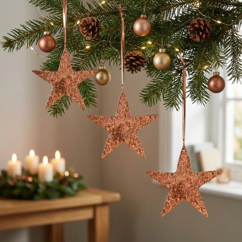 Decoratieve ster om op te hangen, adventsdecoratie, metalen hangers koperkleurig 12 × 13cm 3st | Floristik24.nl