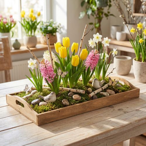Decoratief houten dienblad, rechthoekig, FSC-gecertificeerd, natuurlijke afwerking, 58 cm x 28 cm x 6 cm | Floristik24.nl