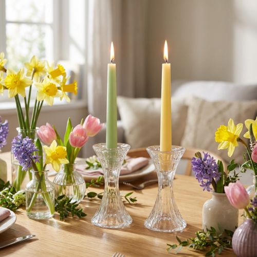 Kaarshouder glas rond stokkaarshouder Ø7cm H13cm 2st | Floristik24.nl