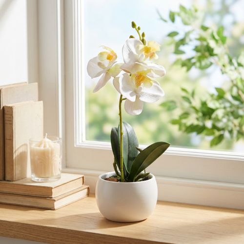 Kunstorchideeën in pot witte mini orchideeën Ø7cm H22cm | Floristik24.nl