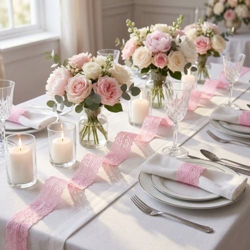 Artikel Kant Lint Cadeau Decor Bruiloft Tafeldecoratie Roze W35mm L20m