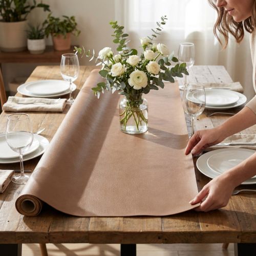 Artikel Bruin kunstleer leren tafelloper van decoratieve stof, 33 cm×1,35 m