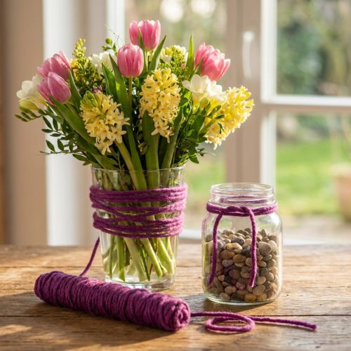 Paars wollen koord, 55 meter decoratief touw voor bloemschikken en knutselprojecten. | Floristik24.nl