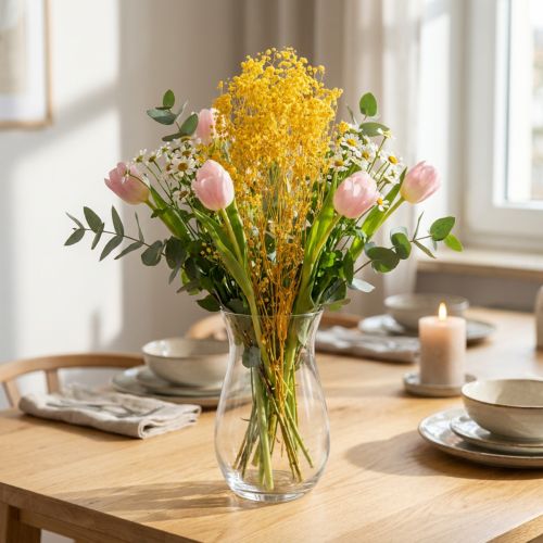 Artikel Boeket gedroogde bloemen met gipskruid. Decoratieve bloeiende takken, geschikt voor seizoensgebonden tafeldecoratie. 70 cm