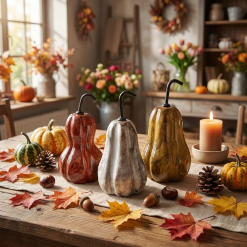 Houten peer peer houten decoratie herfst rood geel wit 12×6cm 3 stuks | Floristik24.nl