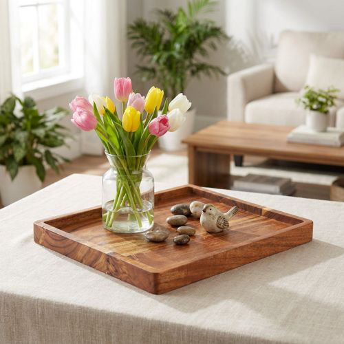 Decoratief dienblad, acaciahout, geolied, 30x25 cm | Floristik24.nl
