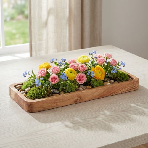 Decoratief langwerpig dienblad, acaciahout, natuurlijke afwerking, 40×15 cm | Floristik24.nl