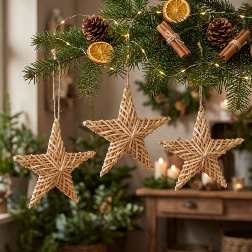 Decoratieve rotan sterren hangend 19 cm 3-delige set kerstdecoratie | Floristik24.nl