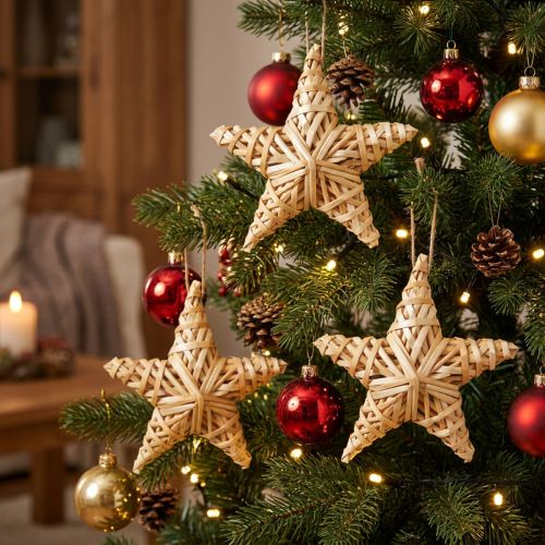 Decoratieve rotansterren voor Kerstmis, 14,5 cm, set van 3 | Floristik24.nl