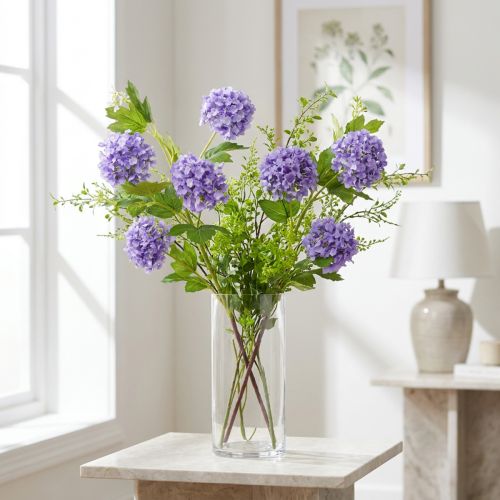 Sneeuwbal kunstbloemen paarse bloesem 5 bloemschermen L78cm 2st | Floristik24.nl