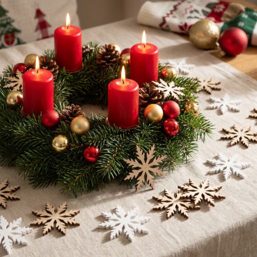 Sneeuwvlok decoratieve shakers wit natuurlijk hout Ø3cm 48 st | Floristik24.nl
