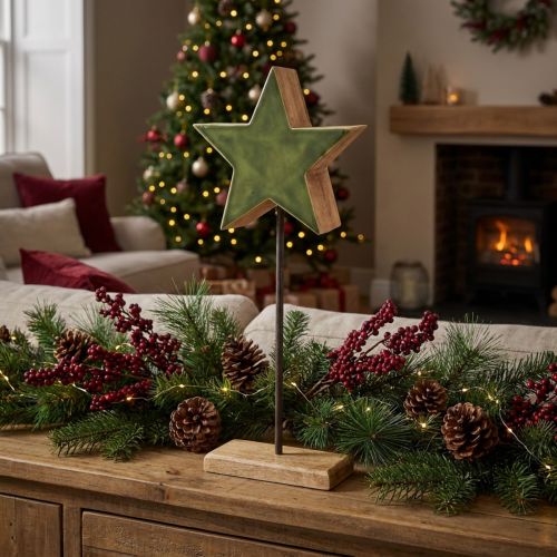 Decoratief sterrenhout op stokbasis groen bruin 20x9,5x50cm | Floristik24.nl