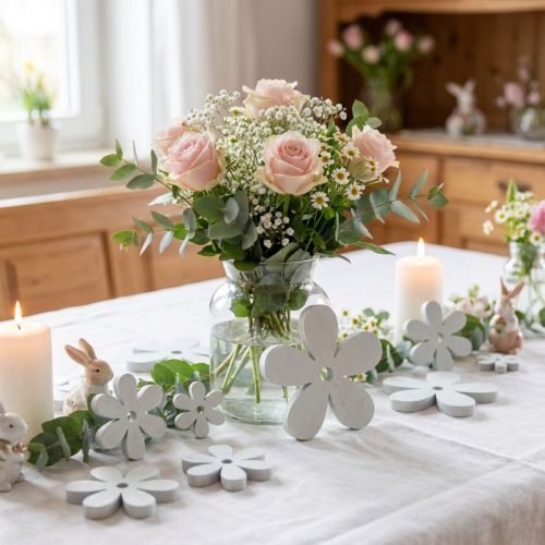 Strooidecoratie houten tafeldecoratie witte bloemen Ø2cm–6cm 20 st | Floristik24.nl